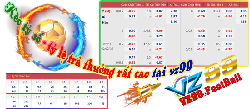 Kèo tỷ số - tỉ lệ trả thưởng rất cao tại vz99 thể thao